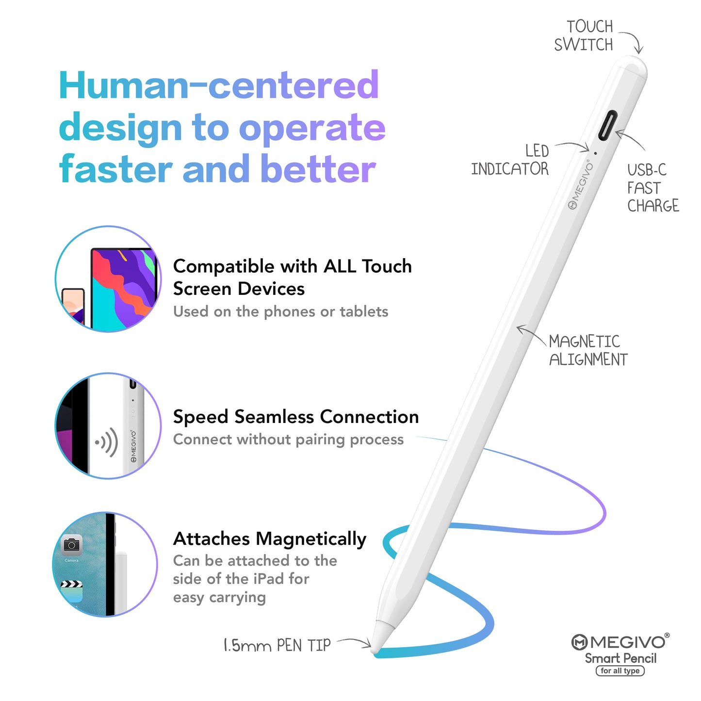 Smart Pencil for all type | Magnetic Active Touch Screen Stylus Pen