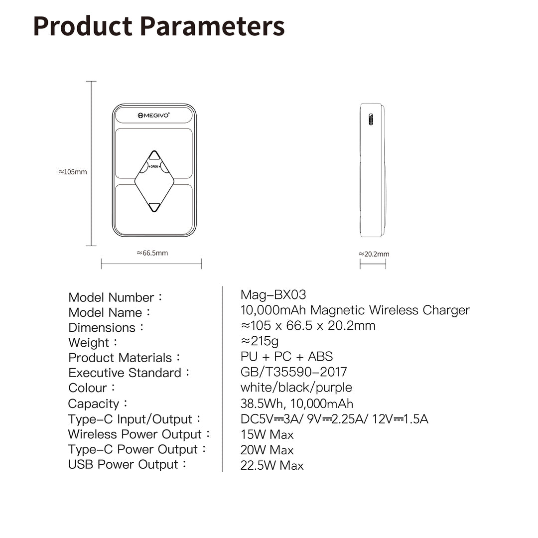 Mag-BX03 10000mAh Magnetic Wireless Power Bank