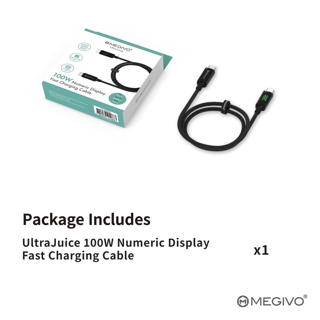 UltraJuice 100W Type C High Speed Numeric Display Charging Cable