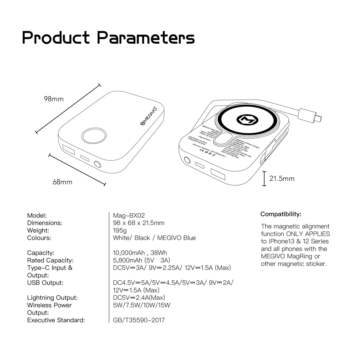 Mag-BX02 10,000mAh 磁吸無線流動充電器