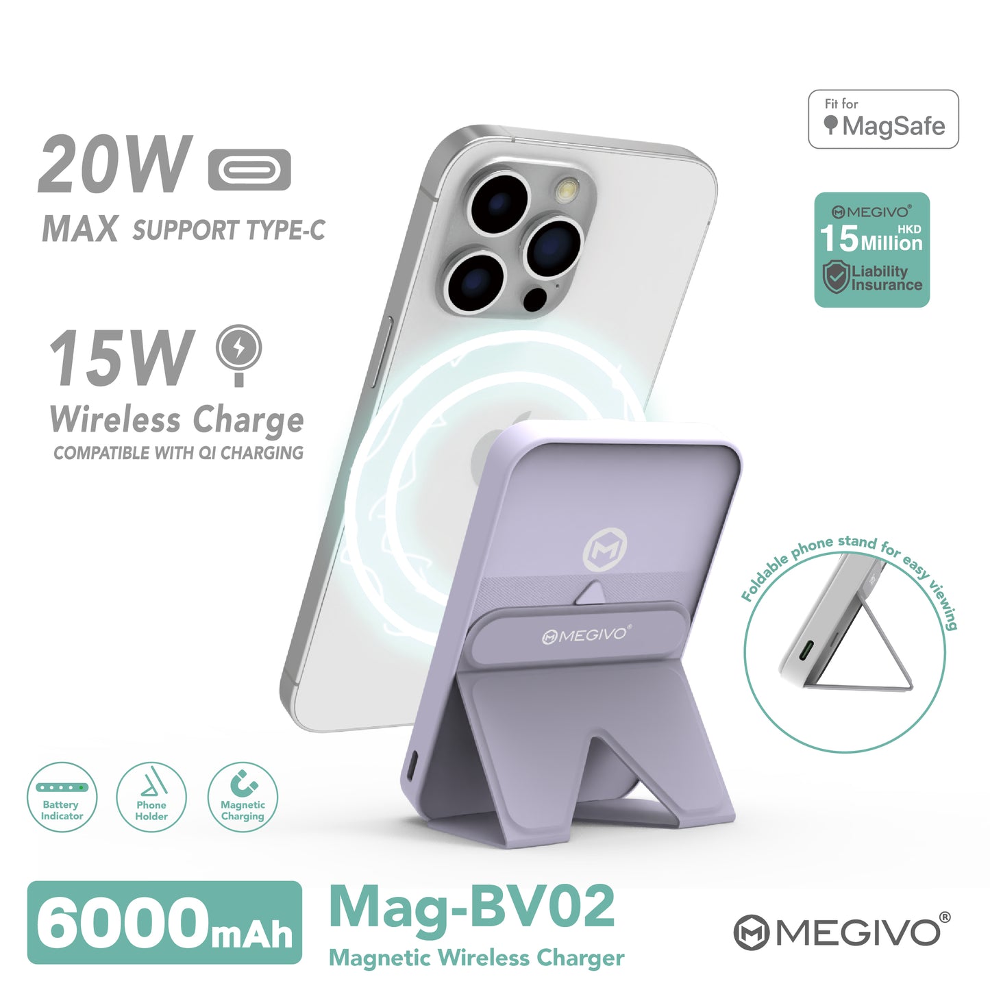 Mag-BV02 6,000mAh Magnetic Wireless Power Bank