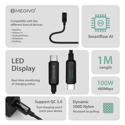 UltraJuice 100W Type C High Speed Numeric Display Charging Cable