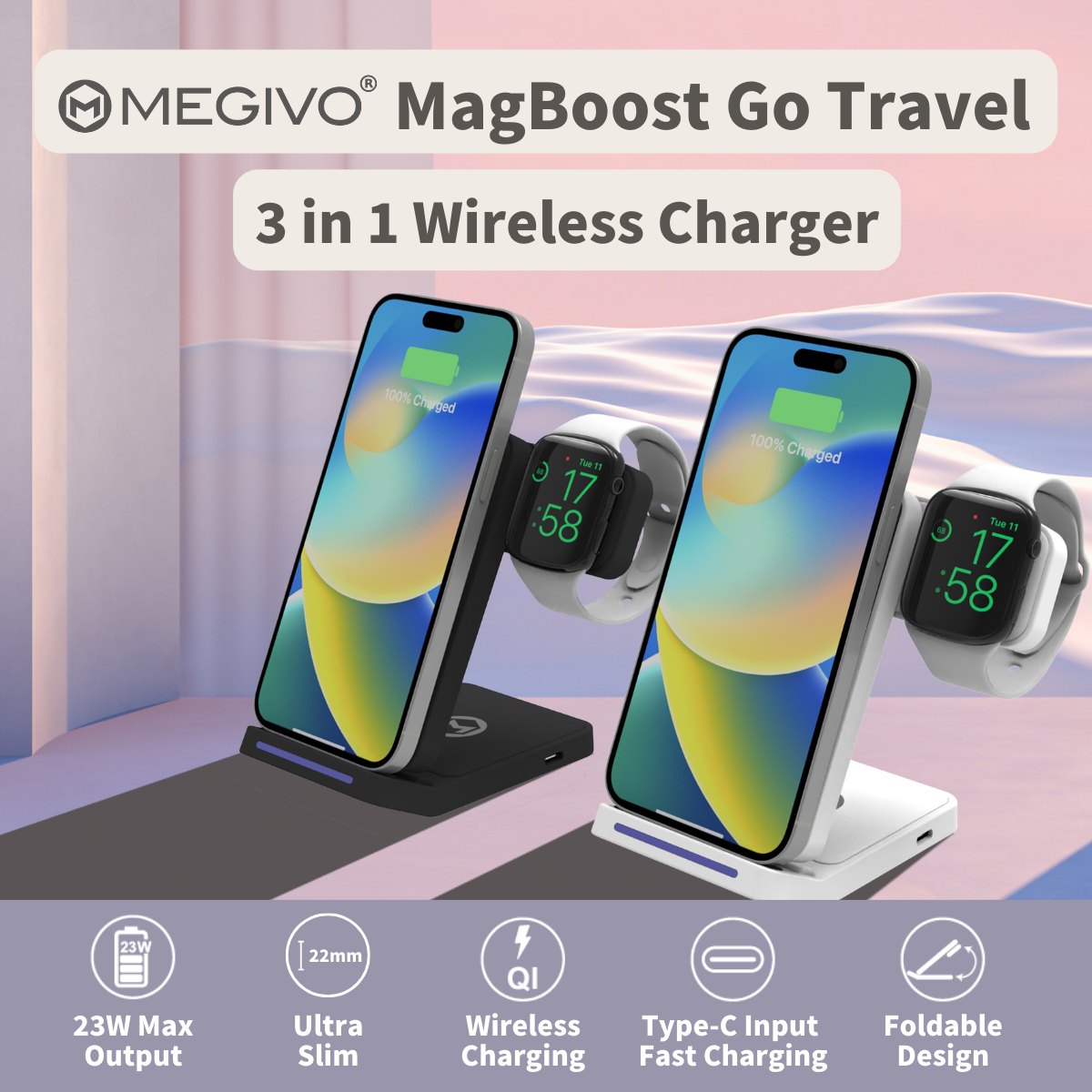 MagBoost Go Travel 3合1摺疊式無線充電座