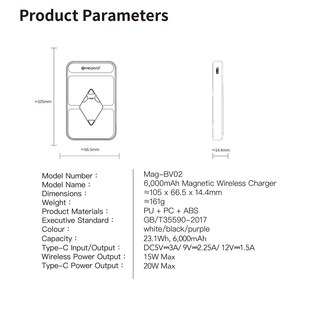 Mag-BV02 6,000mAh Magnetic Wireless Power Bank