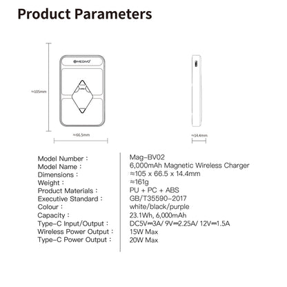 Mag-BV02 6,000mAh Magnetic Wireless Power Bank